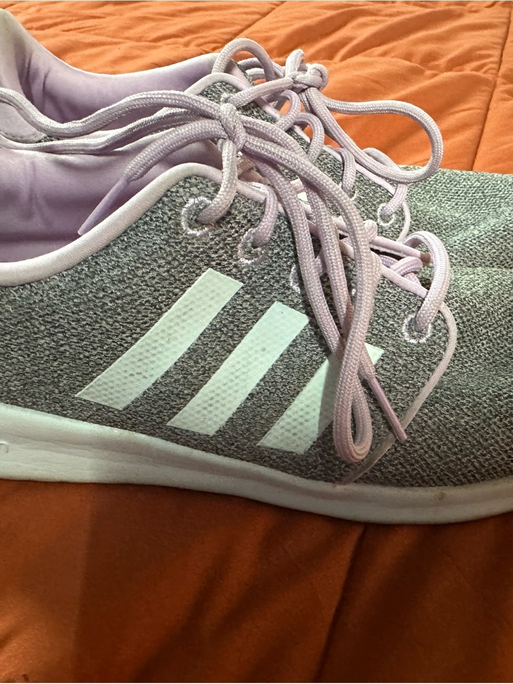 Adidas Cloudfoam Women’s Gray Sneakers with Light Purple Laces